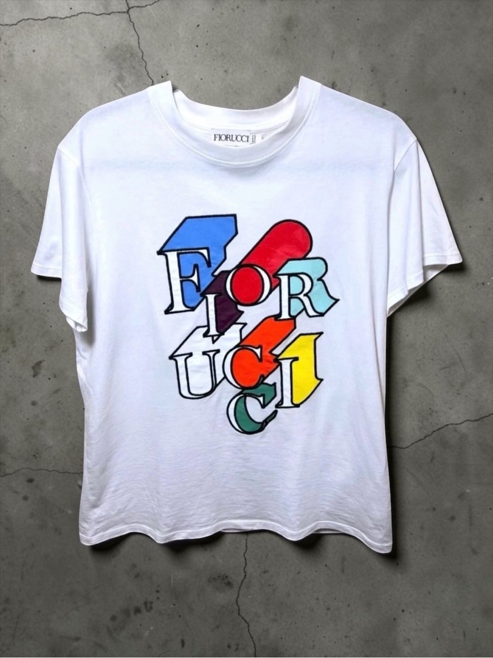 Fiorucci White Tee with Multicolor 3D Logo graphic tee